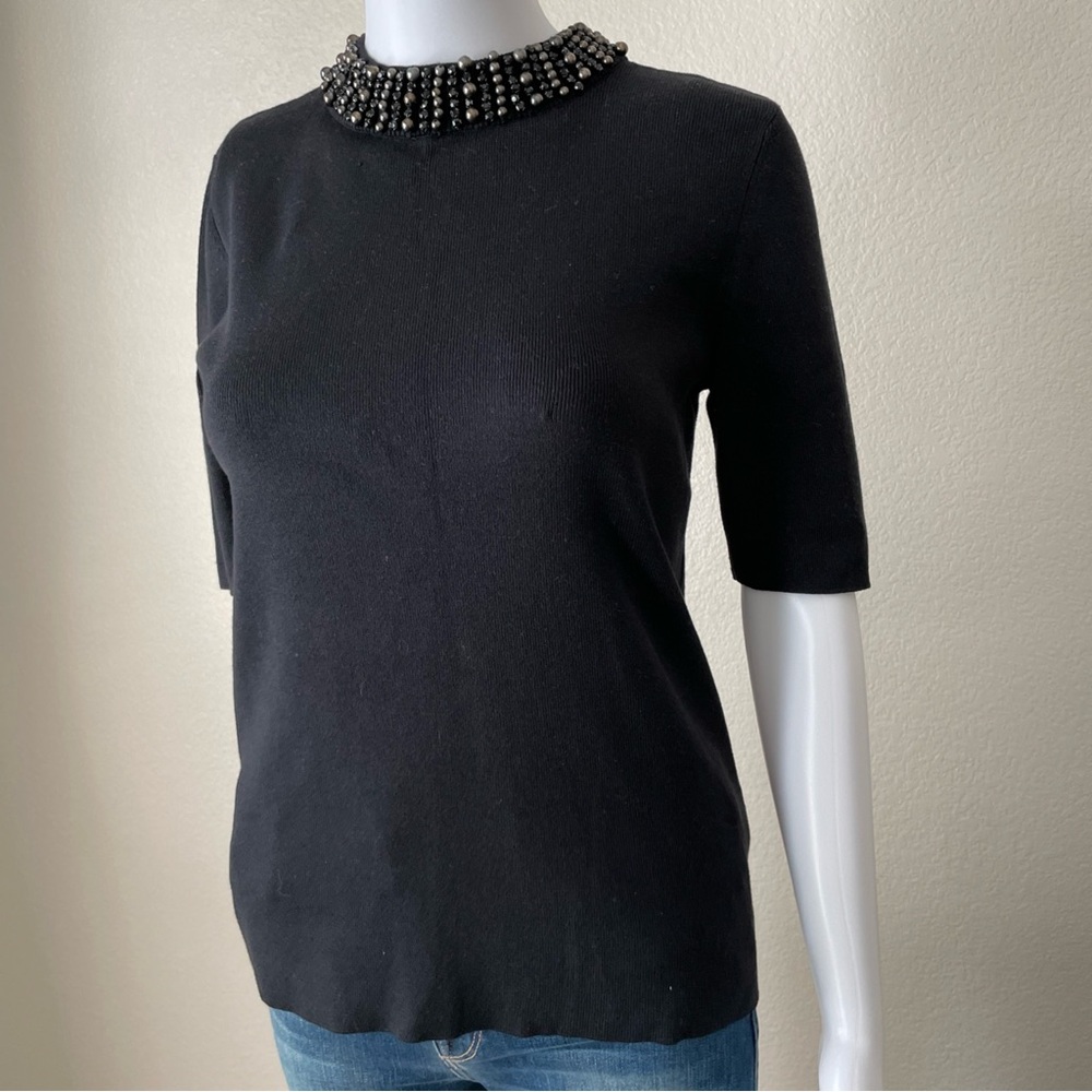 Women’s black high neck adorned with metallic beaded- collar sweater